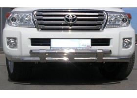 Защита переднего бампера двойная с пластинами Ø63/63мм Toyota Land Cruiser 200 (нерж) 2010